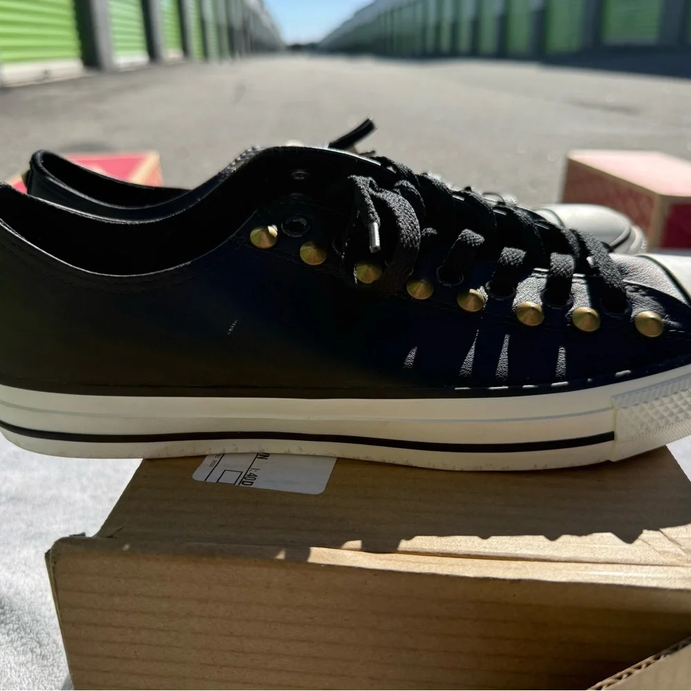 Converse Black Low-Top Sneakers with Gold Studs and White Toe Caps - Picture 3 of 4
